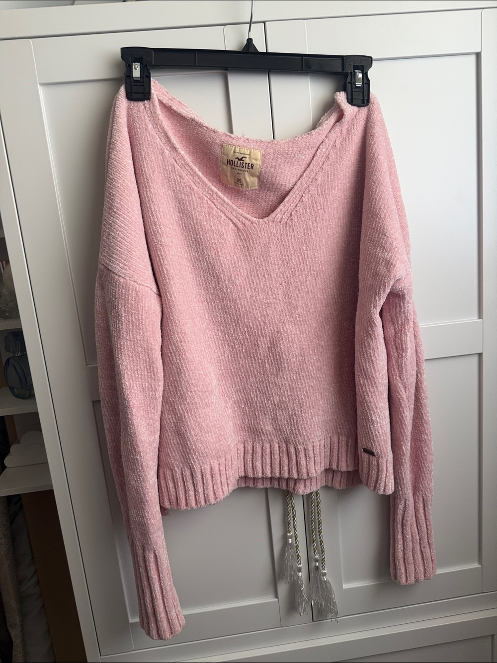 Hollister Light Pink V-Neck Chenille Sweater